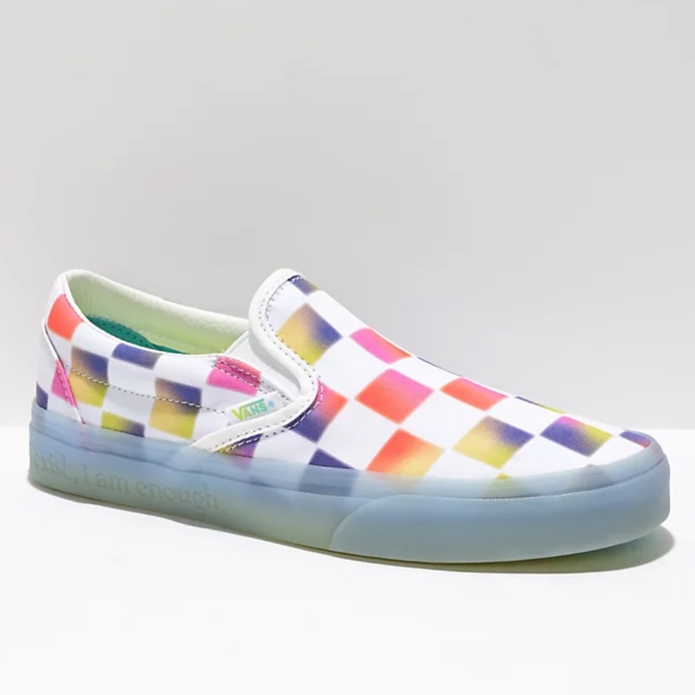 NWT Vans Slip On Checkerboard Rainbow